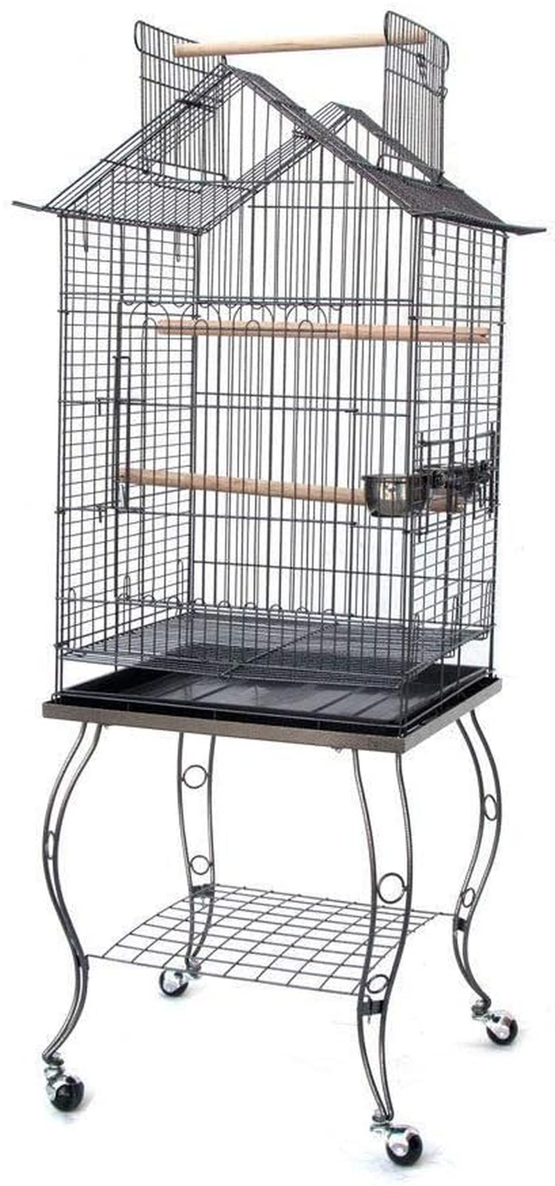 80934 Bird Parrot Cage with Stand Cockatiel Amazon African Grey Caique Conure (Black Vein) image number 1