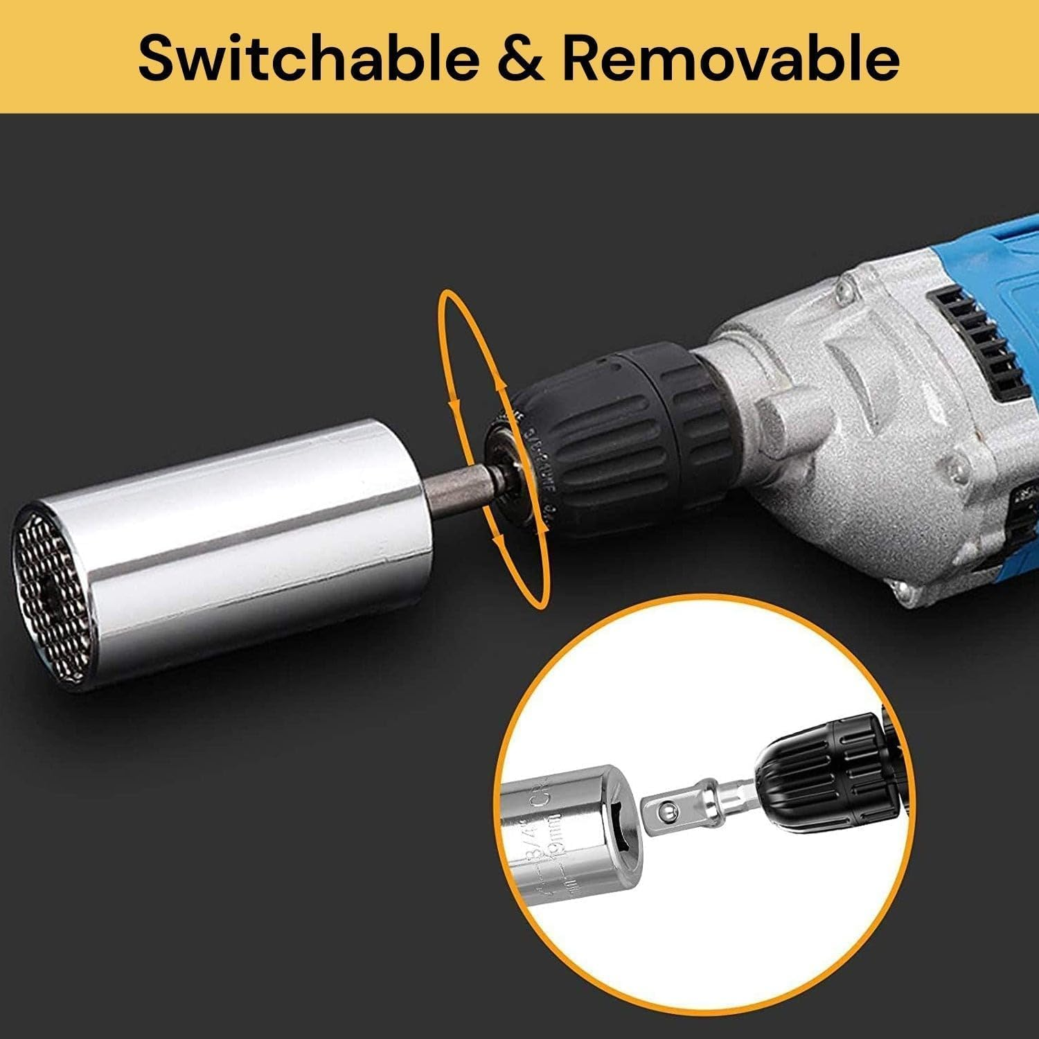 Spendeal Universal Socket Wrench Set with Power Drill Adapter Fits Most Nuts & Bolts,1/4'' - 3/4'' (7-19Mm) Super Universal Socket Tool Kit Gifts for Men Husband Dad Father DIY Handyman image number 5