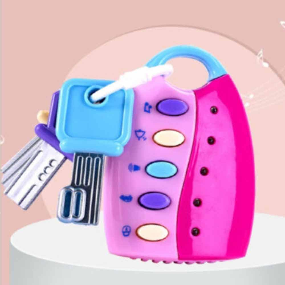 Musical Smart Remote Key Toy Set with Sound and Lights - Baby Colorful Remote Pretend Car Keys (Pink) - Pink image number 2