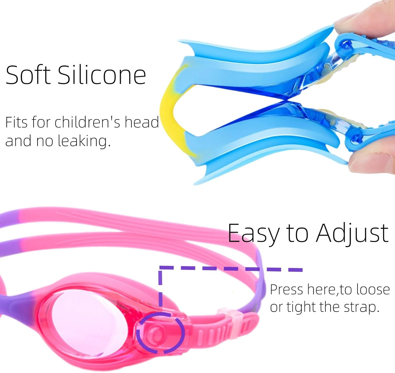 Kids Swimming Goggles anti Fog Kids-Goggles No Leaking Water Pool Goggles,Adjustable Toddler Swim Goggles with UV Protection,Clear Vision Swimming Goggles for Boys Girls Youth Kids - Blue image number 2