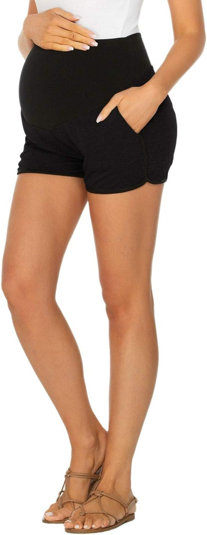 Ecavus 3 Pack Women'S Maternity Shorts Workout Stretchy Lounge Sports Yoga over Belly Pregnancy Shorts for Women with Pockets image number 2