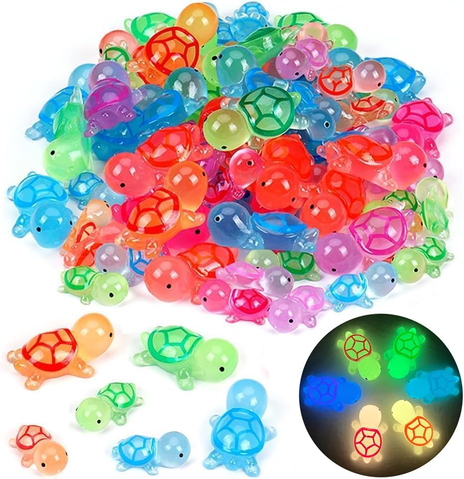 60 Pcs Miniature Sea Turtle Figurines,Luminous Mini Turtles Figurines Glow,Multicolor Mini Resin Turtle Figure Glow in the Dark,Miniature Plastic Turtles Figures for Craft, Garden Decor,(6 Colors) image number 2