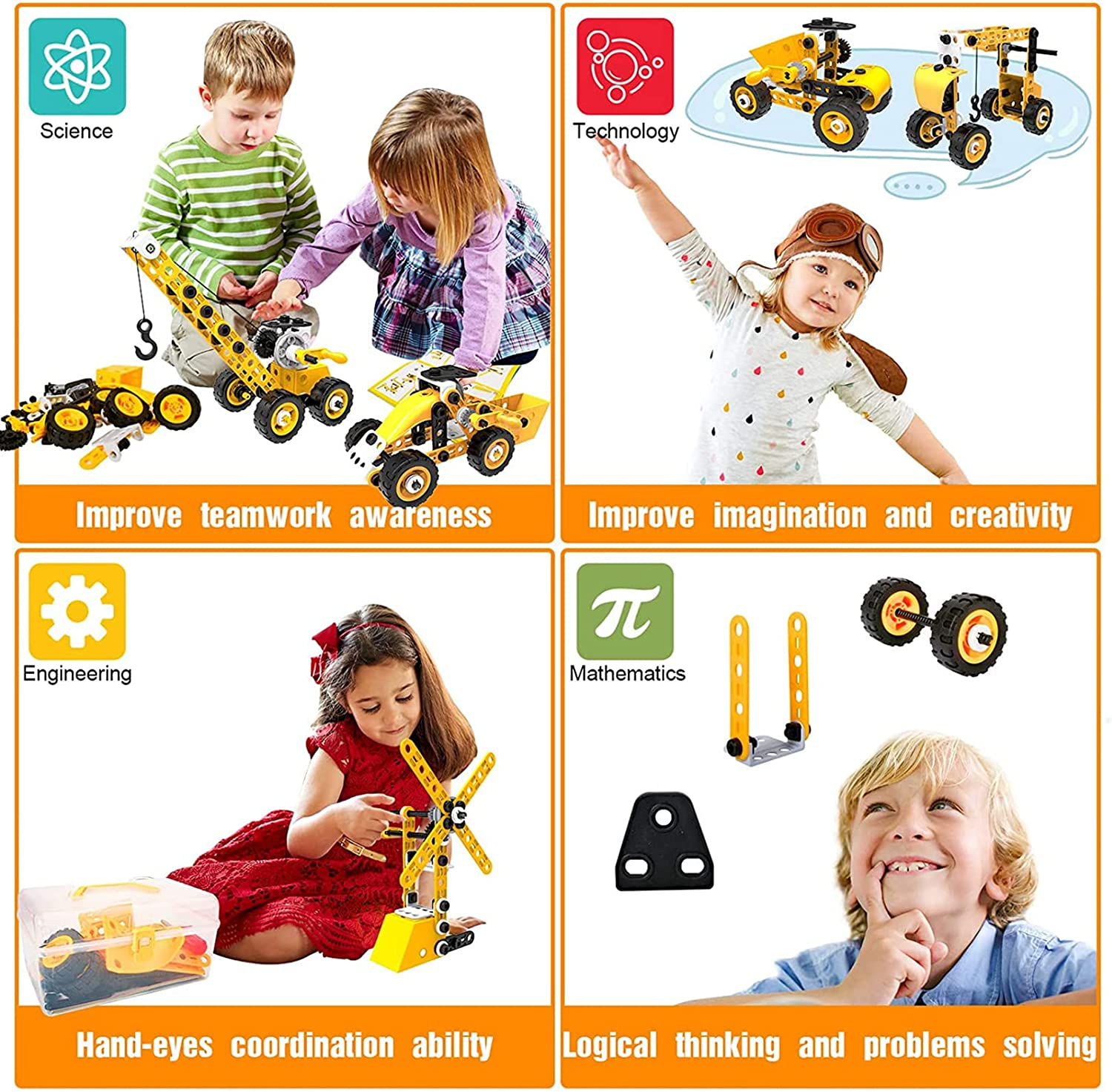 Techshining 8 in 1 Toy Trucks for Kids Take Apart Toys Construction Vehicles STEM Educational Toys Building Blocks for Boys and Girls Christmas Birthday Gift image number 5
