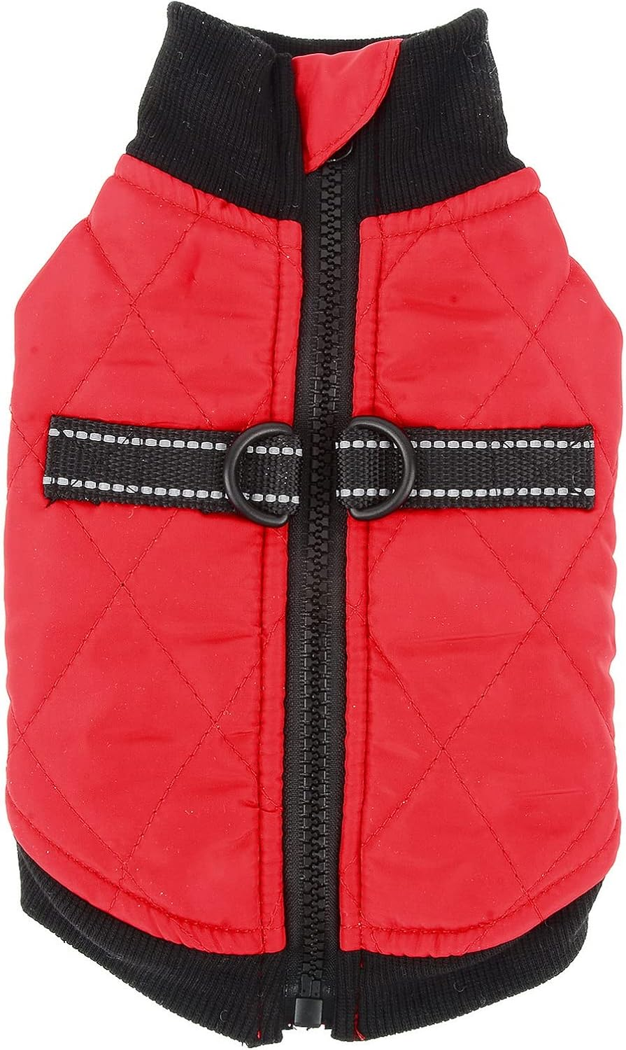 Zunea Small Dog Jacket with Harness Winter Coat Soft Warm Cotton Padded Puppy Harness Vest Clothes with Leash Rings Zipper Pet Clothing Cold Weather Outdoor Apparel for Chihuahua Doggy Girls Boys Red S