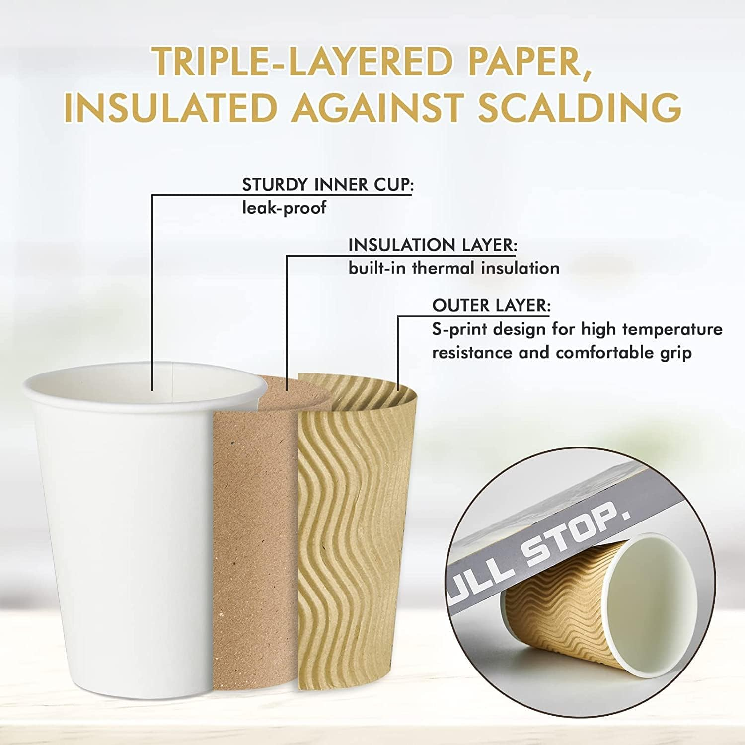 30 Pack Disposable Coffee Cups with Lids 16 Oz Brown Double Wall Insulated Ripple Sleeves Coffee Cups,Kraft Beverage Paper Cups,For to Go Chocolate, Tea, and Cocoa Drinks image number 3