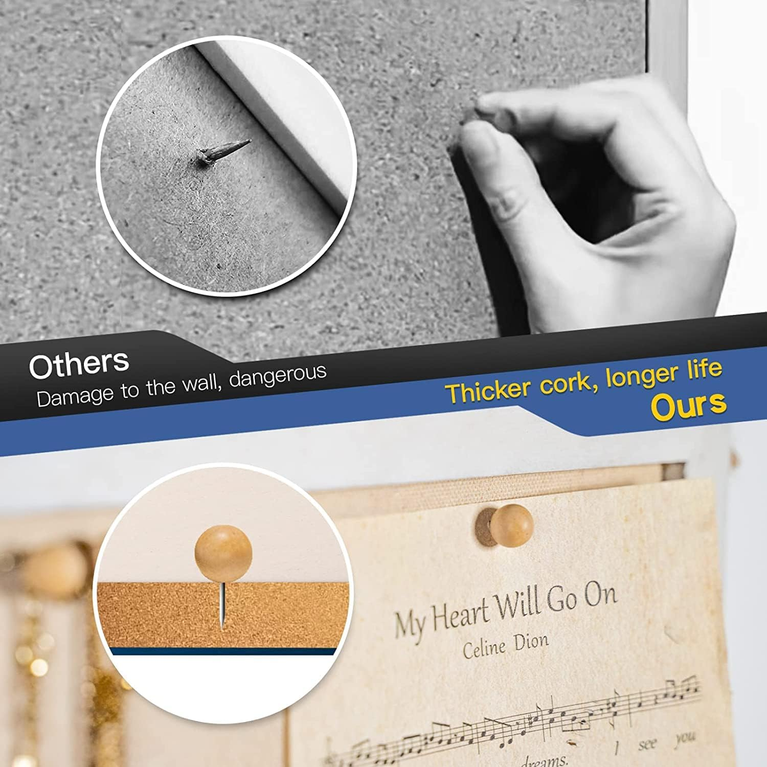 Cork Board Bulletin Board, 16 "X11 White Linen Cork Boards for Walls with White Frame, Pin Board Vision Board for Home Kitchen School Office Decor- 2-Pack (White+Wooden Clip) image number 6