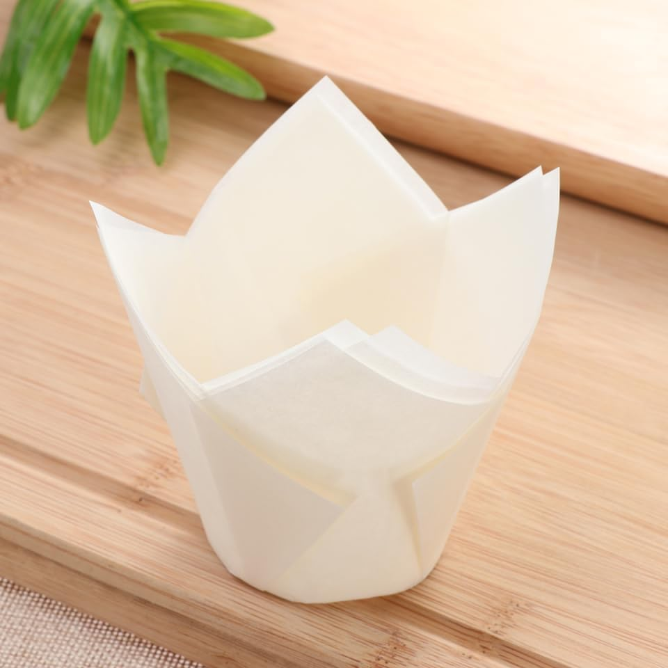 Alipis Elegant Tulip Cake Cup Liners Pcs Baking Cups White Grease Parchment for Cupcake Displays image number 5