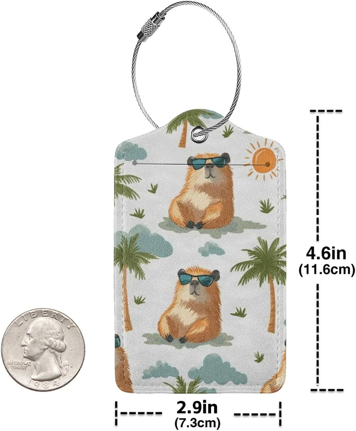 Generic Beach Cute Capybara Print Luggage Tags, Leather Stainless Steel Loop Label Tag for Travel Bag Suitcase image number 5