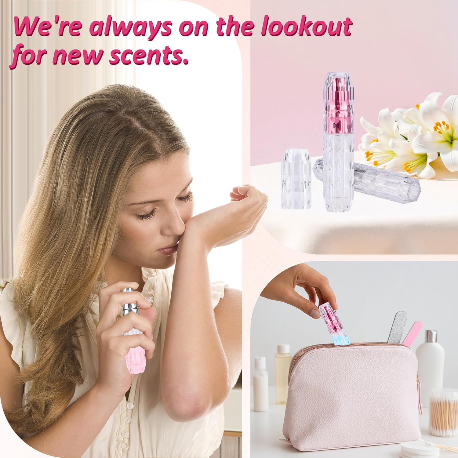 2 PCS Perfume Atomizer Travel Refillable Mini Scent Bottle Diamond Design 5ML Fragrance Sprayer Scent Pump Case for Travel Trip Business Portable Dispenser for Women and Men (Red+Silver)