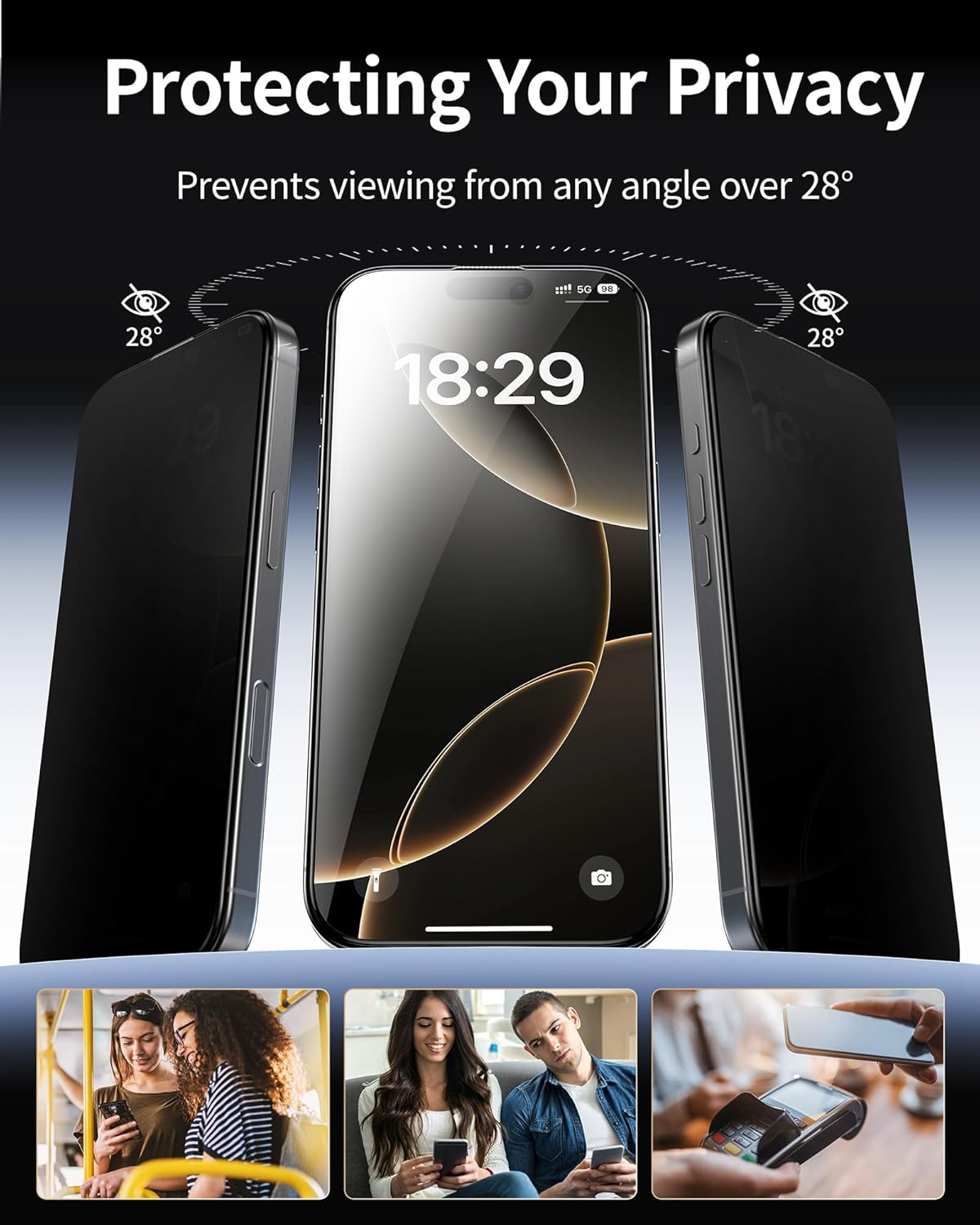 NIMASO for Iphone 16 Pro Max Screen Protector Privacy Full Coverage, 2 Pack 9H Hardness Anti-Spy Tempered Glass, Automatic Dust Removal, Instant Installation (6.9 Inches) image number 4