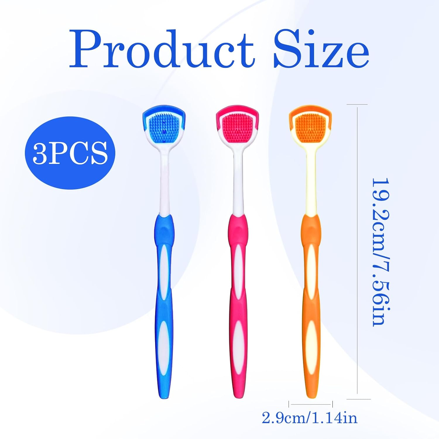 Tongue Scraper, Tongue Cleaner, 3 Pcs Tongue Scrapers, Silicone Oral Brush Fight Bad Breath, Oral Care Individual Pack for Adults for Remove the Gunk and Breath Feeling Fresh (Blue & Orange & Red)​ image number 2