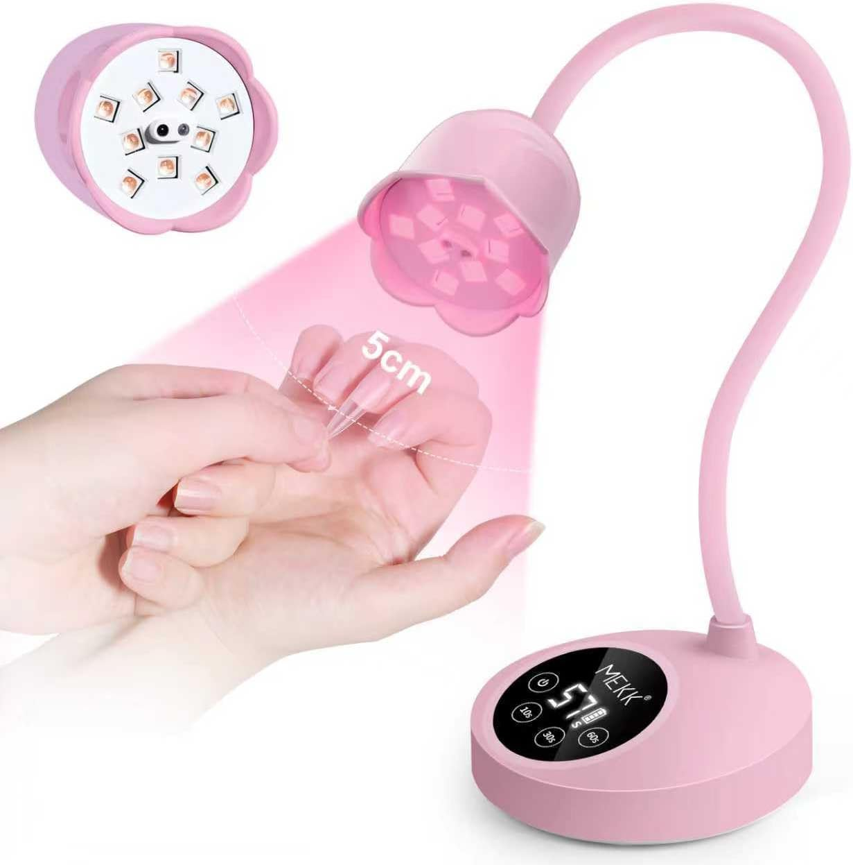MEKK Gooseneck UV Nail Lamp 30W LED, Crystal White, Gel Nail Lamp, Cordless, Auto-Sensing, 3 Timers, 10 LED Lights