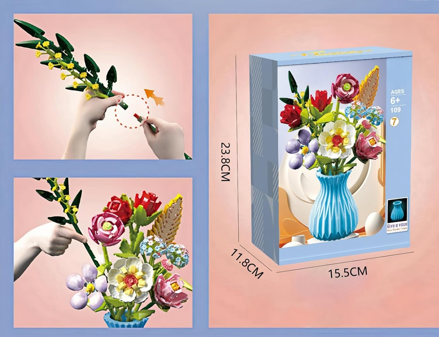 TANSAR Bouquet Kit with Vase, 691 Pieces Flower Building Blocks, Flower Bouquet Botanical Collection for Adults, Women, Office and Home Decoration, Gifts for Mother'S Day, Valentine'S Day, Birthday image number 5