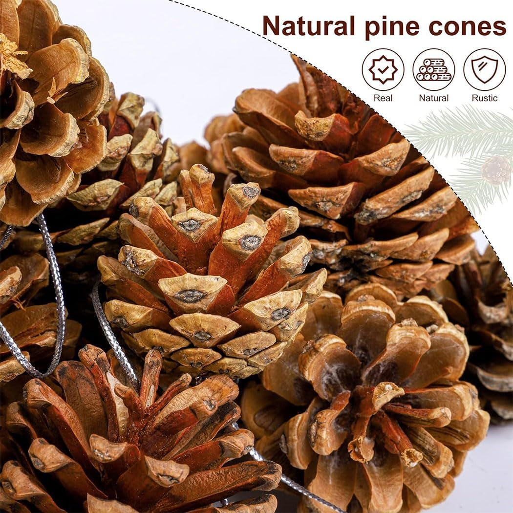 20 Pieces Christmas Pine Cones with String Mini Rustic Pinecones Bulk Rustic Snow Pinecones Ornaments for Xmas Tree Crafts Holiday Home Party (Brown, 5-6Cm) image number 4