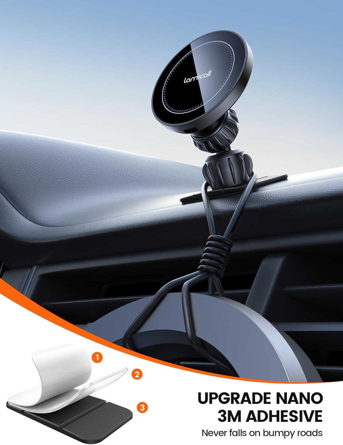 Lamicall 15W Wireless Car Mount Charger - [3-In-1 Upgraded Intelligent Chip] 360&deg; Wireless Car Phone Holder Charger Vent Dashboard Magnetic Car Charger for Iphone 16 Pro Max Black image number 6