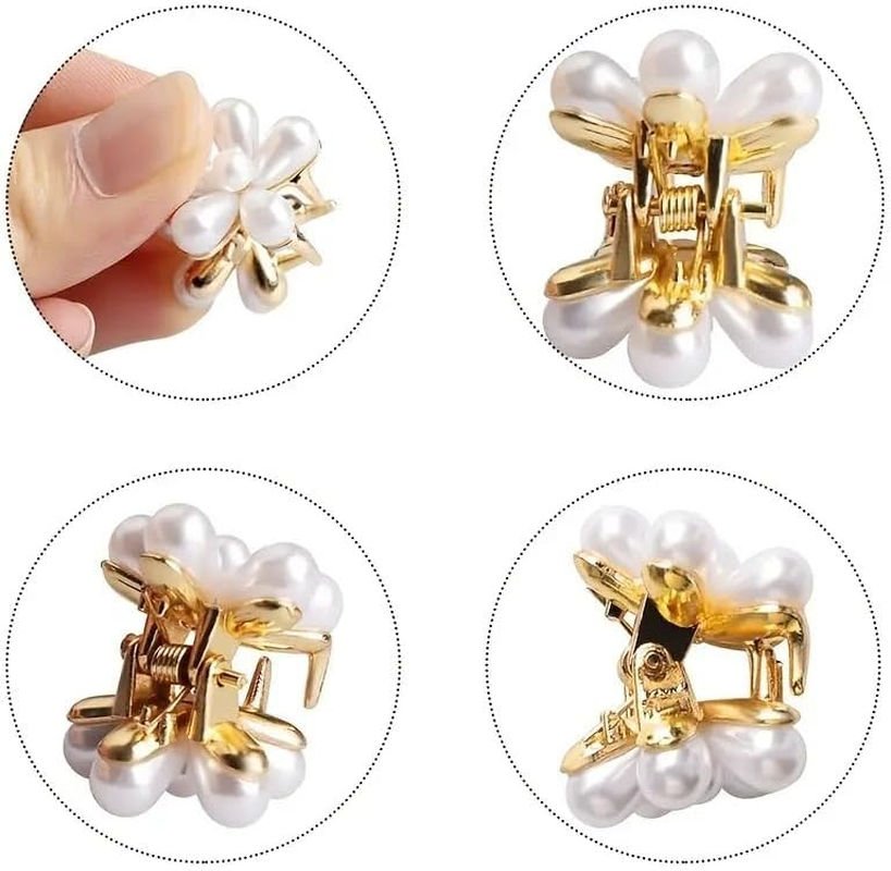 Pearl Flower Hair Claw Clips, 10 Pcs Mini Decorative Hair Accessories Flower Design image number 1