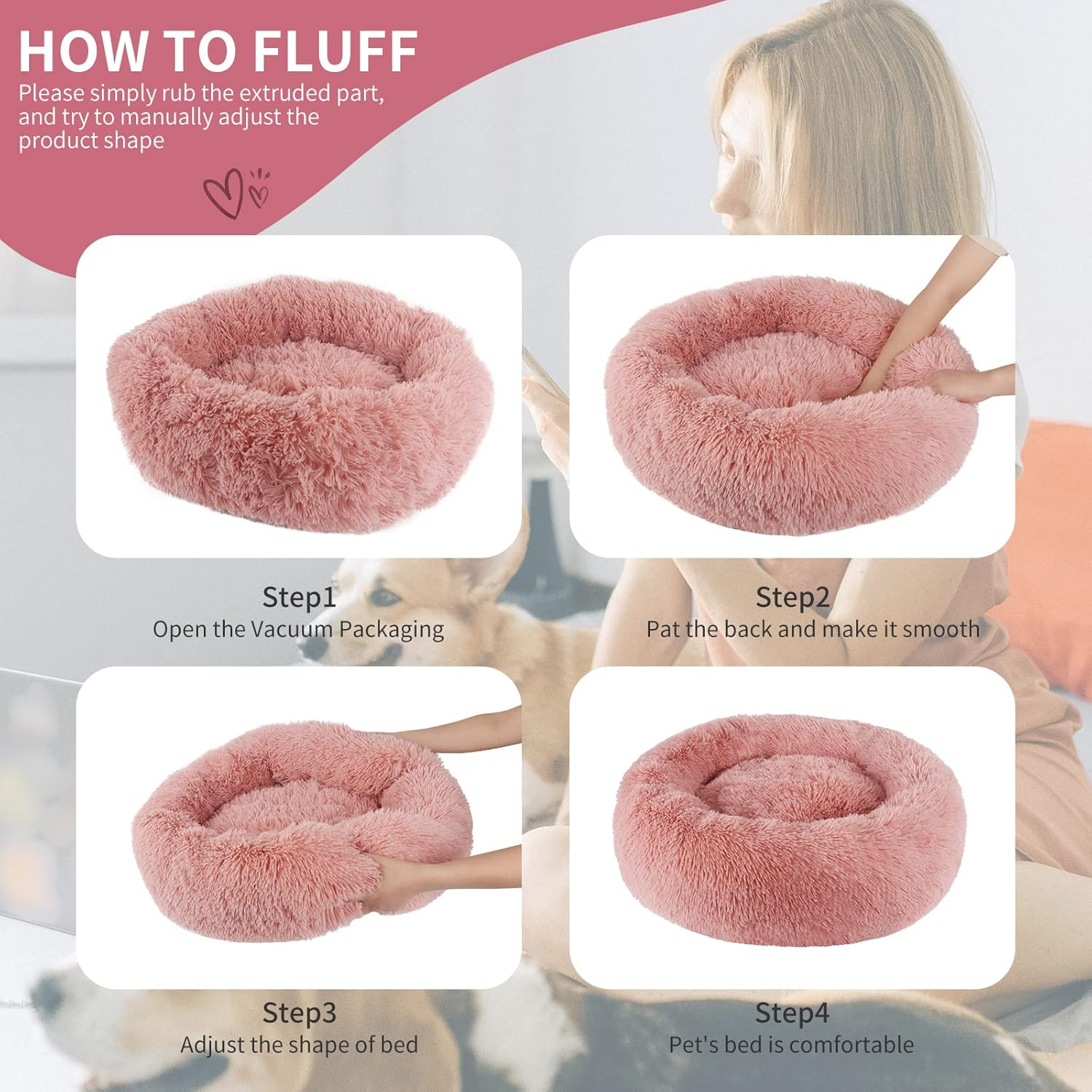 BVAGSS Anxiety Dog Bed, round Dog Beds Cat Bed Mattress Marshmallow Fluff Nest Calming Dog Bed for Small/Medium/Large Dogs XH034 (Diameter:80Cm, Bean Paste) image number 6