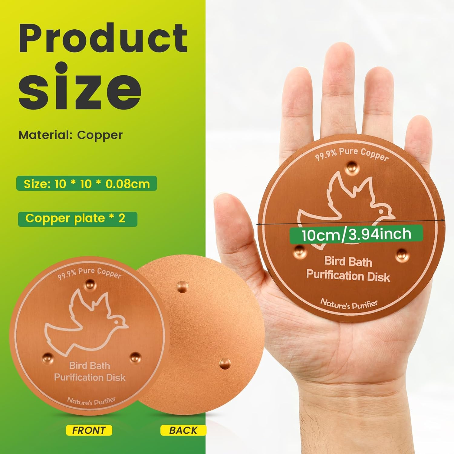 2Pcs Delicate Bird Bath Copper Disk, Universal Practical Bird Bath Purification Disk for Outdoor Birdbath Bowl Garden Fountain (Style2) image number 4