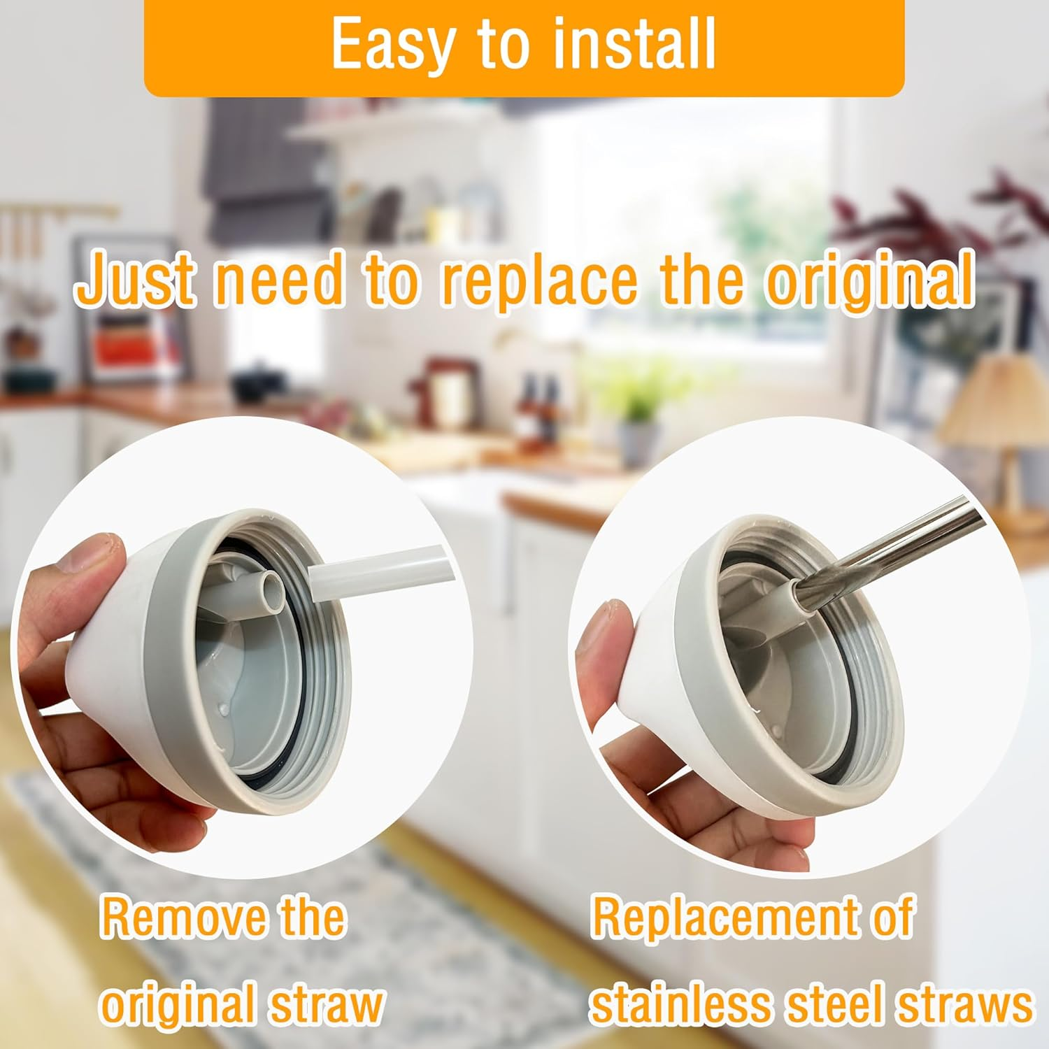 4-Pcs Metal Straws Reusable Compatible Owala Water Bottle 24 Oz 32 Oz with 2 Straw Cleaner, Steel Replacement Straws Parts, Reduce Straw Replacement image number 4