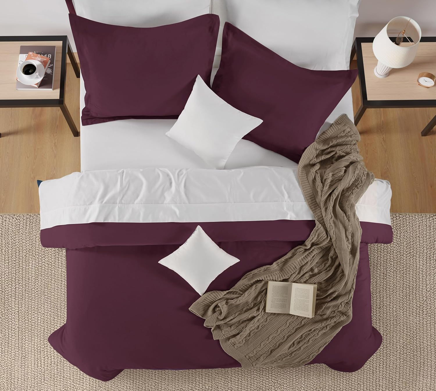 Lane Linen 100% Organic Cotton Duvet Cover 2-Piece Set (1 Duvet Cover, 1 Pillowcase), Windsor Wine, Single Quilt Cover image number 6