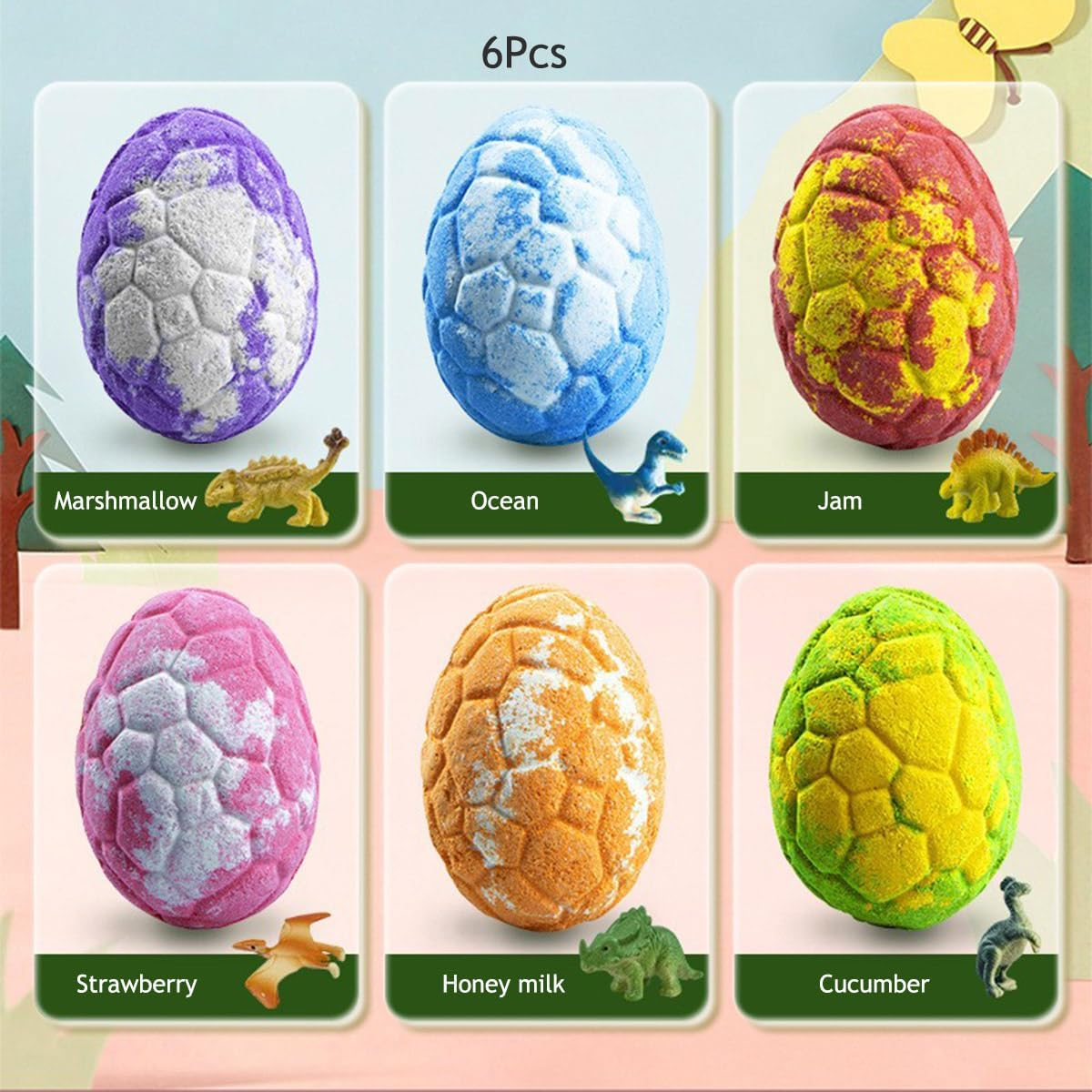 6Pcs Bath Bombs for Kids with Surprise Toys Inside, Dinosaur Bath Bomb Rich in Essential Oil, Gentle Safe Bath Bomb Gifts Set (Dinosaur) image number 5