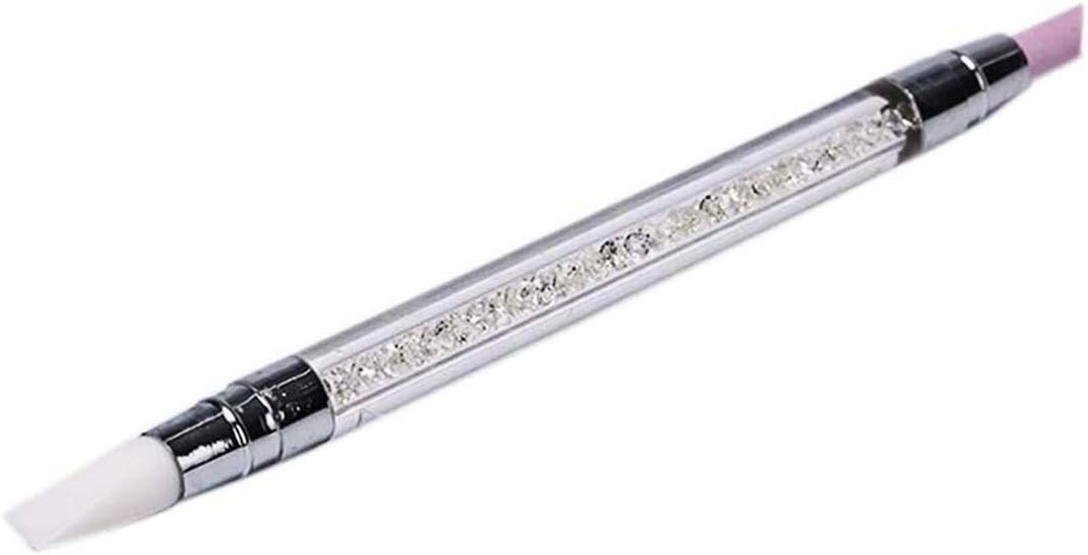 2 Way Quartz Stone Nails Cuticle Remover + Rhinestone Crystal Nail Art Brush Pen Silicone Head Carving Embossing Hollow Sculpture Acrylic Manicure Dotting Tools 1 Pack HJ-NAT156 image number 1