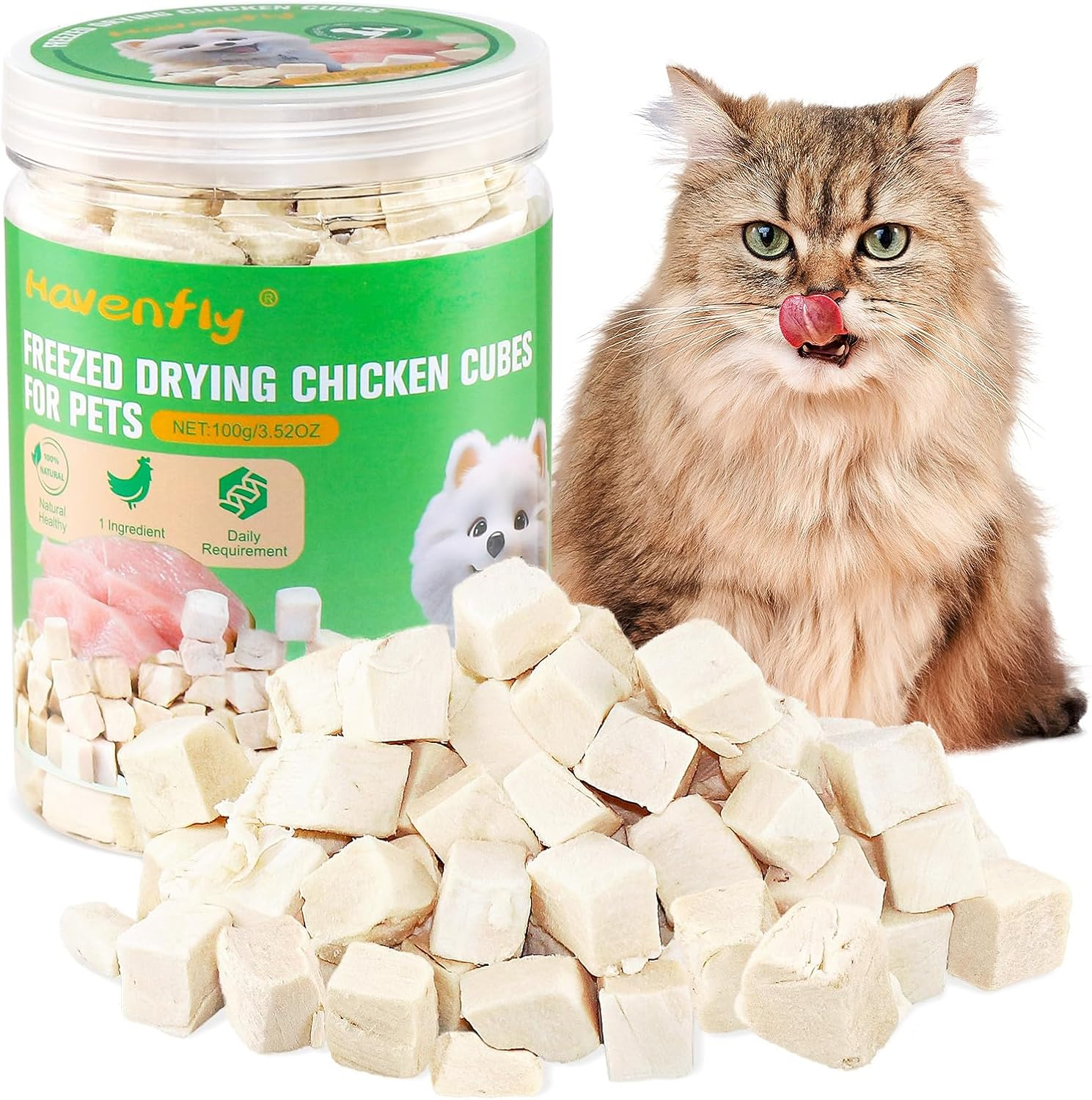 Freeze-Dried Chicken Cat Treats, Chicken Cube Snacks for Pets, Single Ingredient Chickens Dog Treat Bite-Sized Pieces image number 3