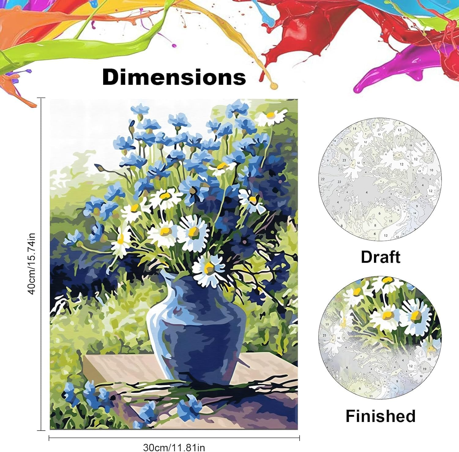 Paint by Number for Adults. Flowers Paint by Numbers for Adults Beginner Drawing Paintwork with 3 Paintbrushes Paint Canvas Oil Painting 16&rdquo; X 20&rdquo; image number 4