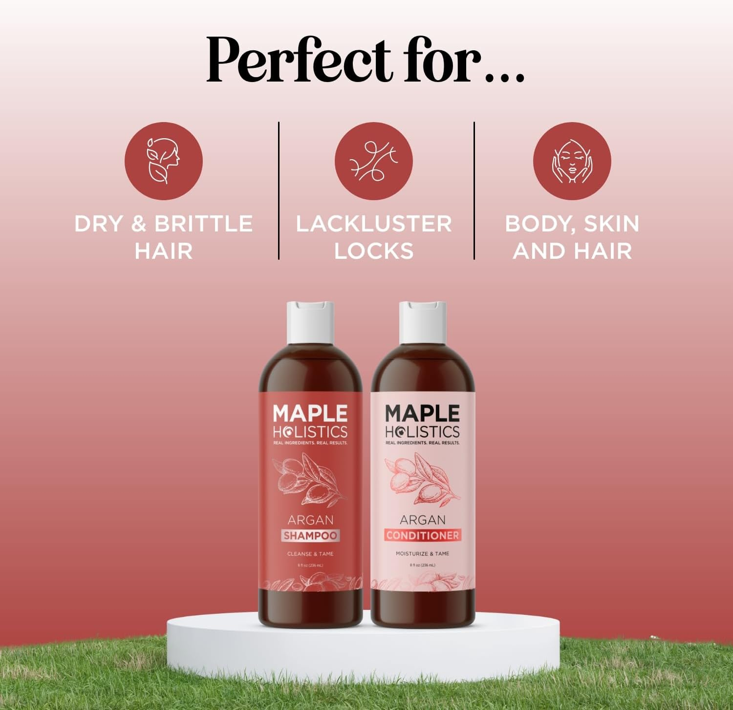 Maple Holistics Argan Oil Shampoo and Set - Argan, Jojoba, Almond Oil, Peach Kernel, Keratin - Sulfate Free - Safe for Color Treated, Damaged and Dry Hair - for Women, Men, Teens and All Hair Types image number 2