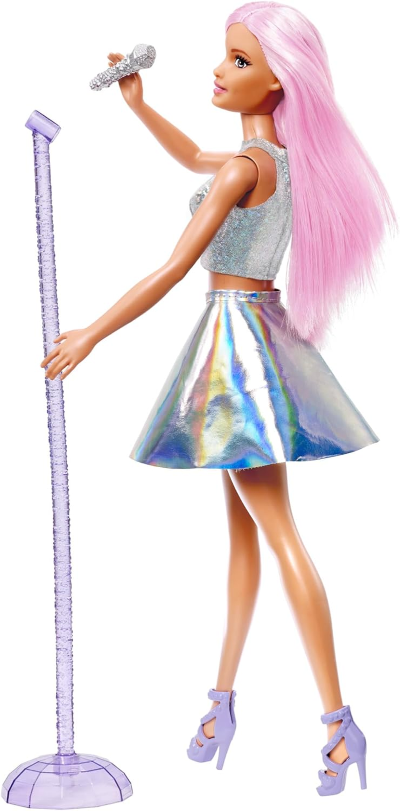 Barbie Pop Star Doll Dressed in Iridescent Skirt with Microphone and Pink Hair, for 3 to 7 Year Olds image number 5