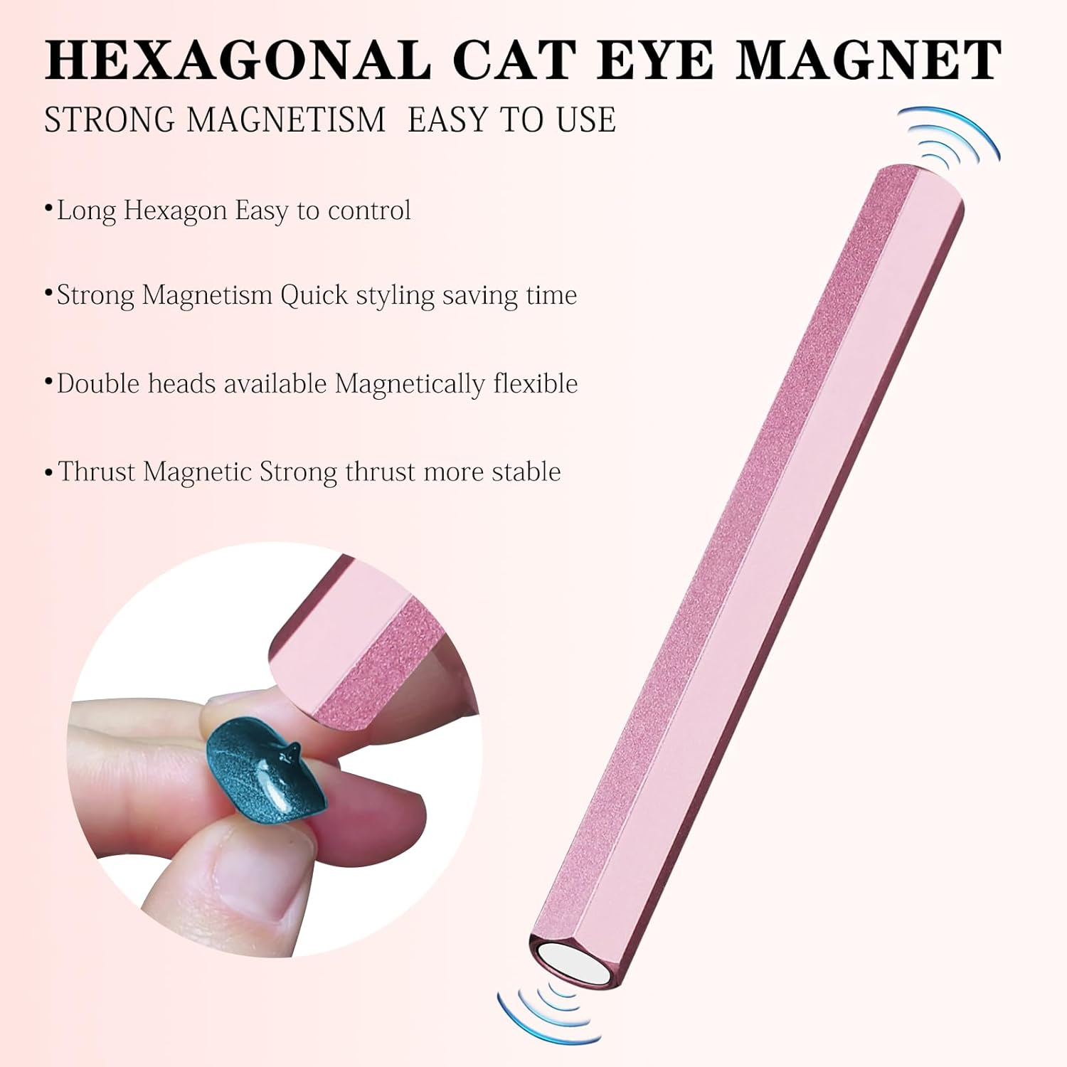 C12Rtive Cat Eye Magnet Tool,Professional Double-Ended Hexagon Strong Nail Magnet Stick for Cat Eye Gel Nail Polish,Suitable for Personal DIY, Nail Studio or Nail Salon(Pink), Long - Silver image number 5