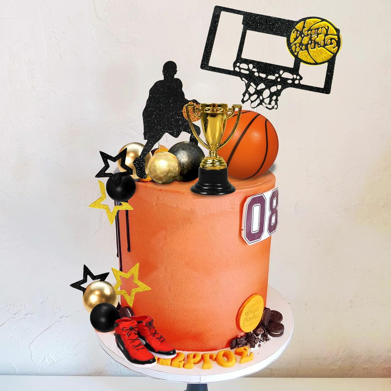 DRWATE 28 PCS Basketball Cake Toppers Black Gold Ball Theme Decoration for Boy Birthday Party Supplies Decorations (Style 1) image number 2