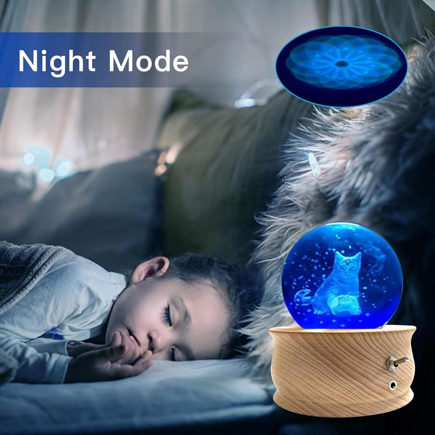 Music Box, 3D Crystal Ball Music Box with RGB Light Projection, 360 Rotating Wooden Base Night Light, Best Gift- Valentine'S Day Birthday Girls Boys Women Mom, Room Decor image number 6