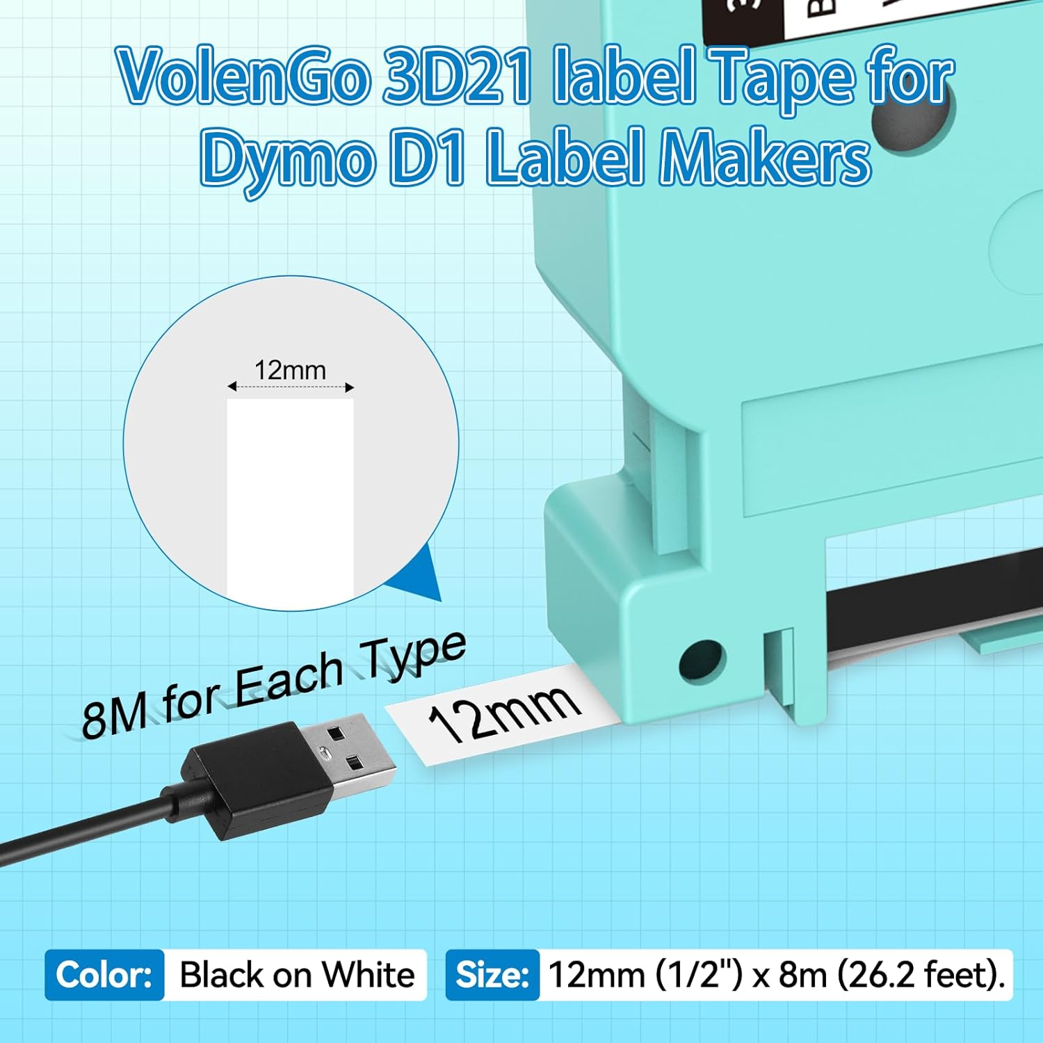 Replacement for DYMO D1 Label Tape 45013 S0720530 Refills Compatible with Dymo Labelmanager 160 280 210D Label Maker, 1/2 Inch X 23Ft 12Mm X 7M Black on White, 2-Pack