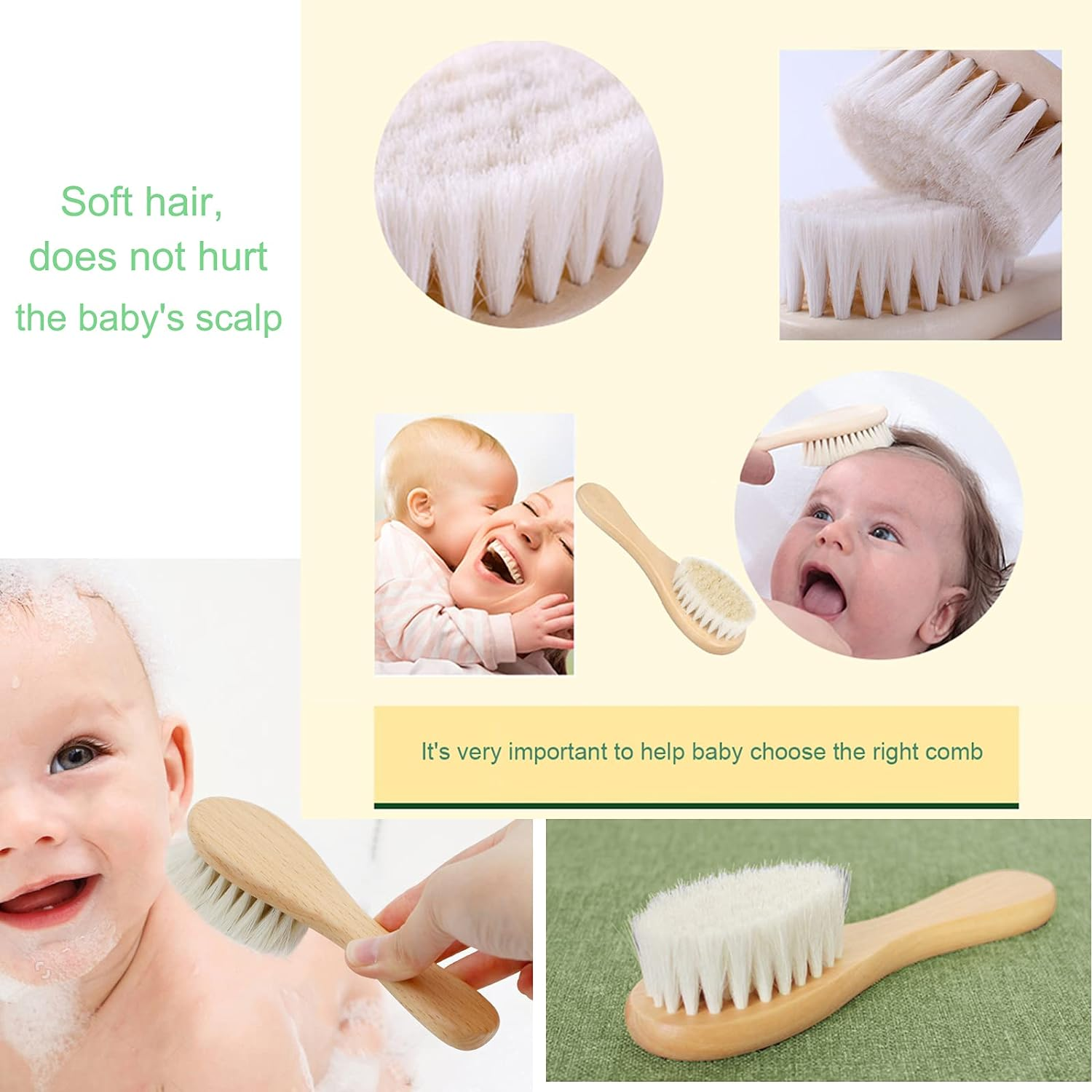Baby Hair Brush, Goat Bristles Brush and Baby Cradle Cap Brush Set for Cradle Cap Wood Bristle Brush for Newborns and Toddlers (2 Piece) image number 6