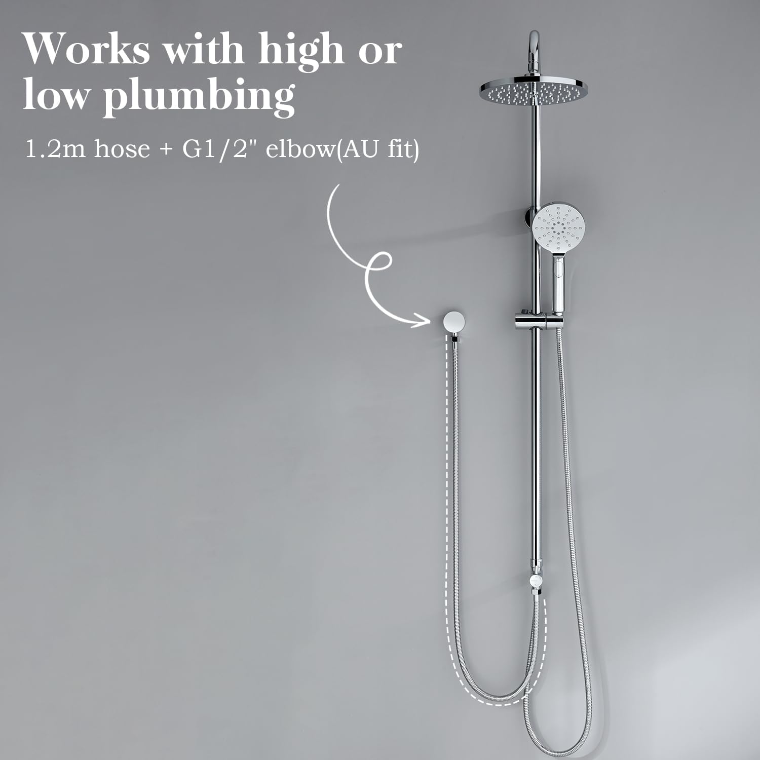 Decaura WELS Twin Hose Shower System 9" Rain Shower Head Set Sliding Rail 3-Mode Handheld Shower Head 2 in 1 Set (Round Head Chrome) - Round Head Chrome image number 6