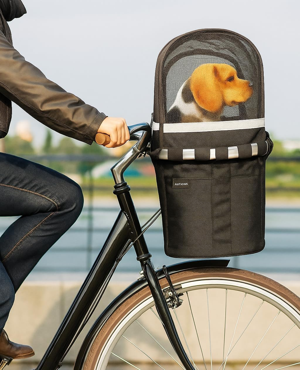 ANZOME Bike Basket Cover, Removable Full Zip Opening Dog Bike Basket Cover, Easily Put in & Take Out Breathable Net for Maximum Basket 12.9&rdquo;L*8.6&rdquo;W (Basket Not Included) image number 6