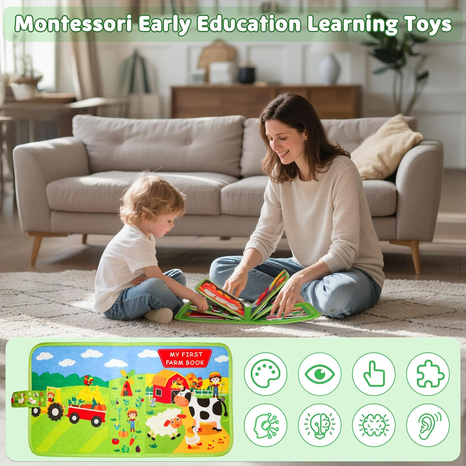 Busy Books Board Toddlers Toys, 20 in 1 Farm Sensory Board Montessori Early Education Learning Toys for Toddlers 1-3, Interactive Activity Book Airplane Travel Toy for Boys Girls 1 2 3 4 5 Years Old