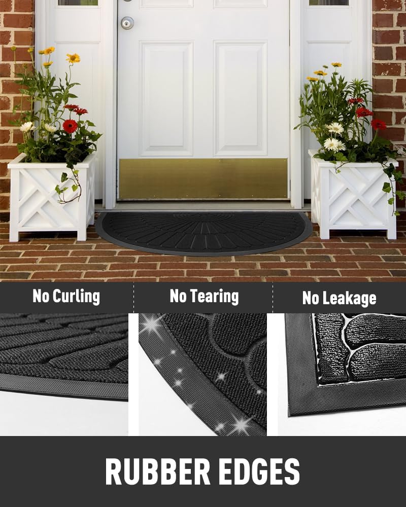 Front Door Mat Welcome Mat Outdoor Indoor Entrance Doormat-Semicircular Durable Rubber Non Slip Front Door Mat for outside inside Entry Entryway Dirt Trapper for Muddy Paws and Shoes-Black 43 X 75 image number 4