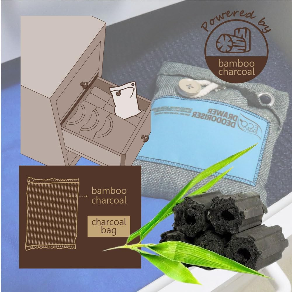 Eco Basics Drawer Deodoriser &ndash; Natural Bamboo Charcoal, Moisture & Odor Absorber, Reusable up to 1 Year, Eco-Friendly Freshness for Drawers, Cabinets, & Small Spaces, 16X14Cm image number 2