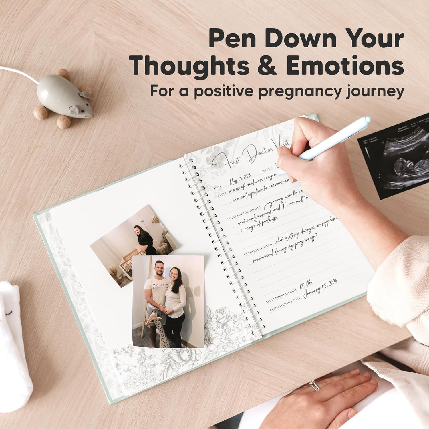 Keababies Pregnancy Journal, Announcements - 80 Pages Hard Cover Book for Mom to Be, New Moms First Time Expecting Baby Album and Memory (Sage) - Sage image number 3