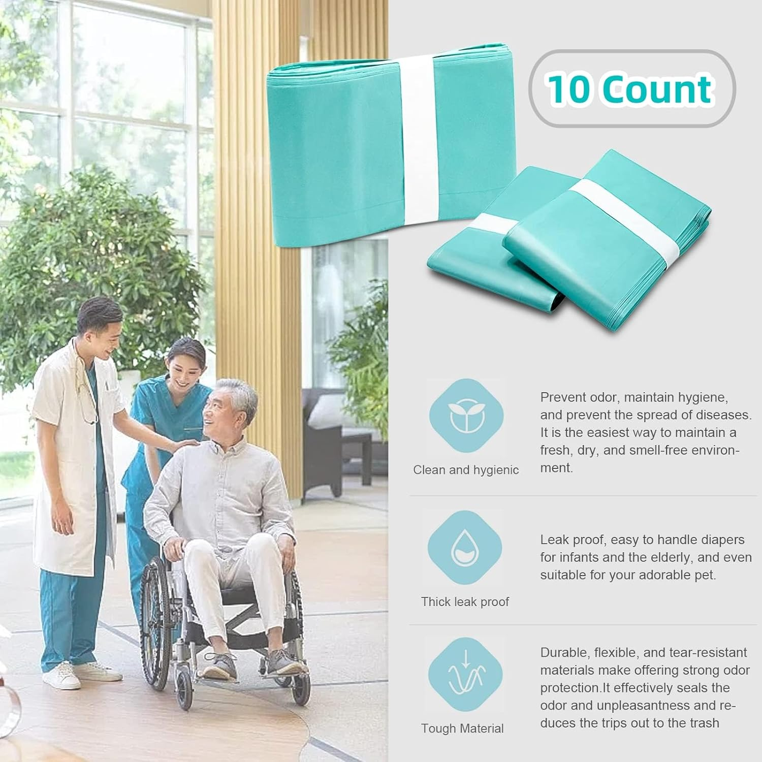 10 Pack Liner Refills Compatible with Nappy Disposal 16L Bin -10M/Bag Diaper Bag Refill,Odor Lock, Baby Diaper Pail Adult Diaper Disposal Liner Refills image number 5