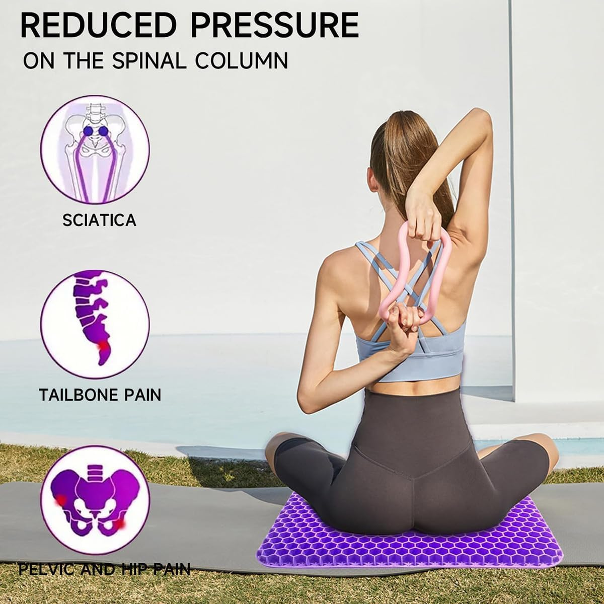 AIMALL Gel Seat Cushion Honeycomb Design Large Size 15In/15.7In/16.5In/18.5In, Silicone Cooling Pad with Non-Slip Bottom & Breathable Cover for Office, Car, Home image number 3