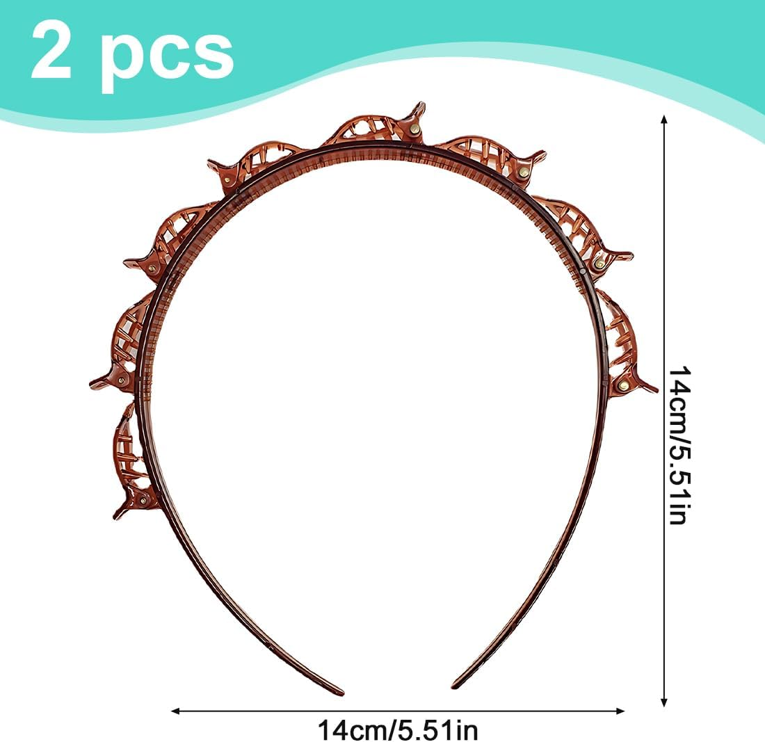 XYTAHDM Pack of 2 Hair Bands with Clips, Non-Slip Headband for Women and Girls, Hair Clips with Hair Clip Teeth, Elegant Headband for Women and Girls image number 1