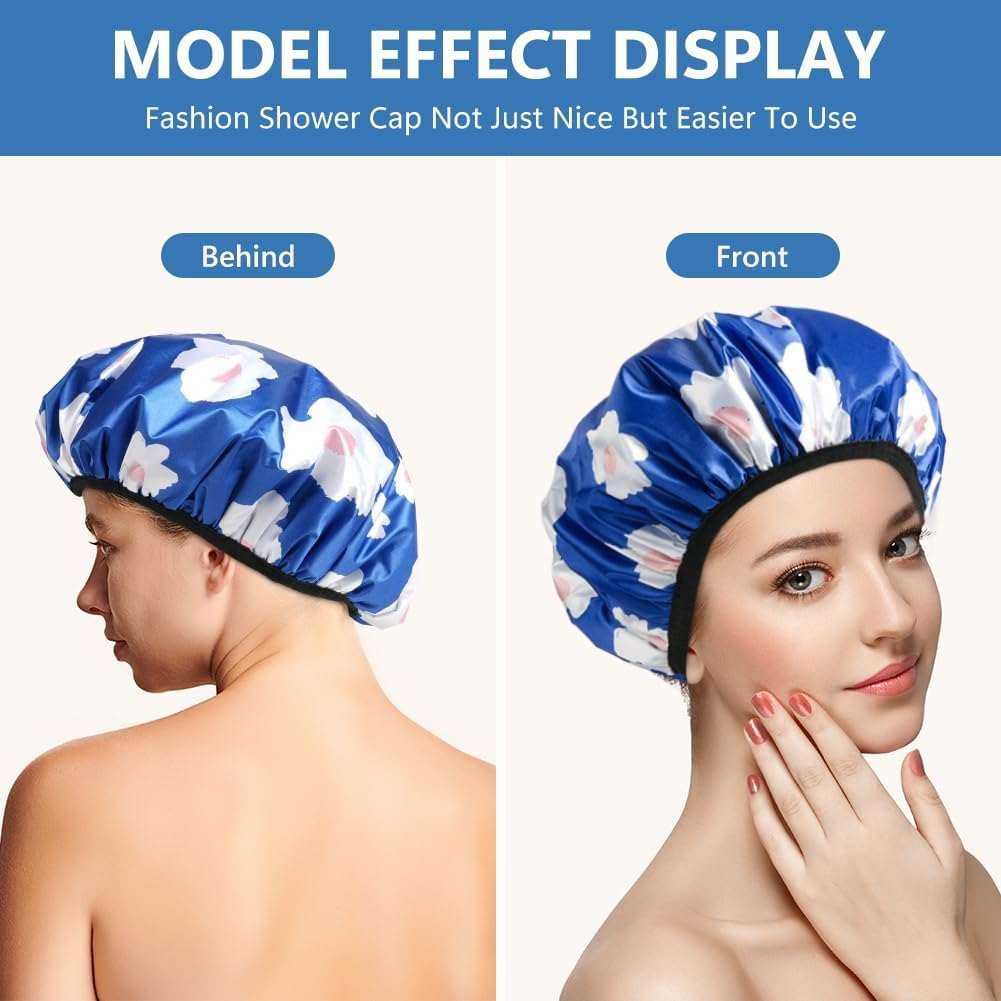 AOGOE Women'S Shower Cap, Hair Turban Towel, 2-In-1 Elastic Shower Cap, Absorbent Turban Hair Drying Towel, Quick-Drying, Waterproof, Reusable for Girls Women Ladies Salon (Blue)