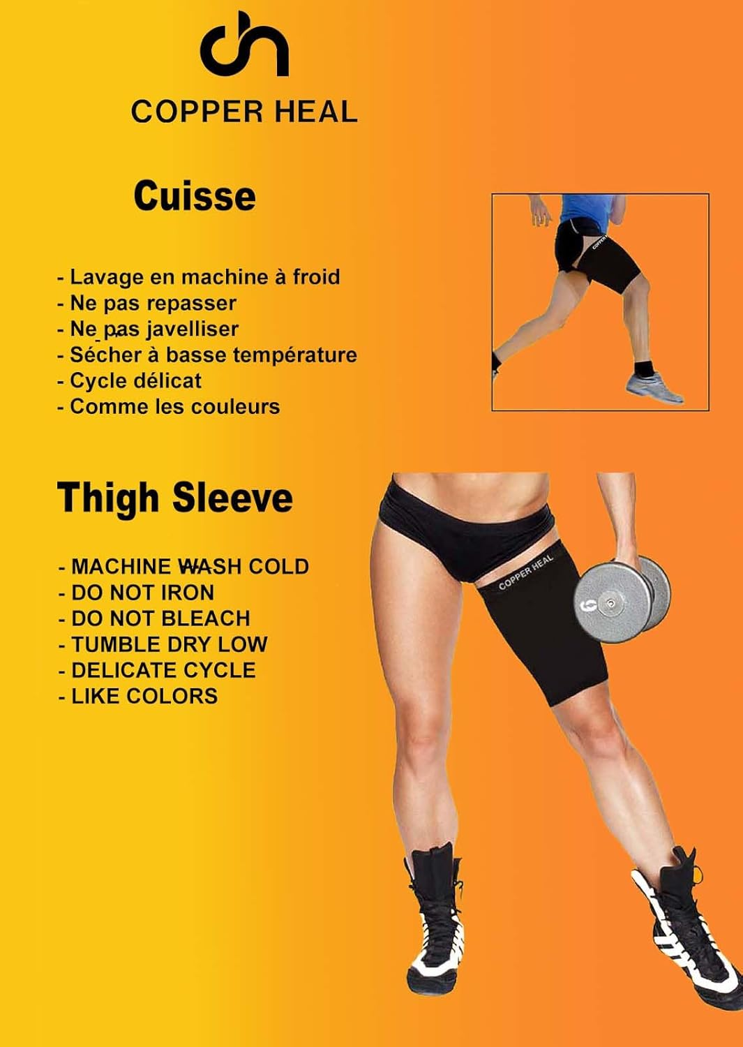 Thigh Compression Recovery Sleeve by COPPER HEAL - Sore Pulled Hamstring and Groin Strain Sprains Tendonitis Injury Quadriceps Muscle Tear Quad Support Sports Workout Soccer image number 4