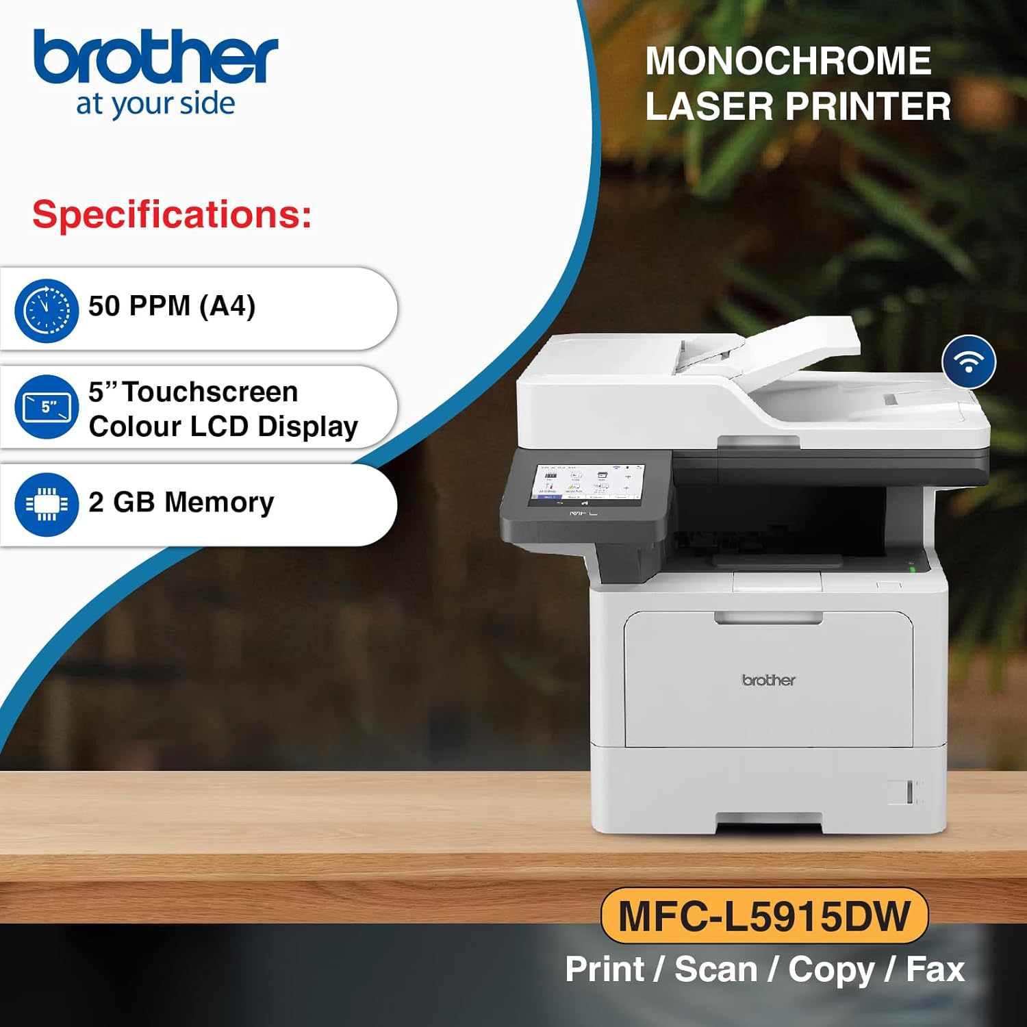 Brother MFC-L5915DW Mono Laser Multi-Function Centre, A4, 50Ppm, White image number 2