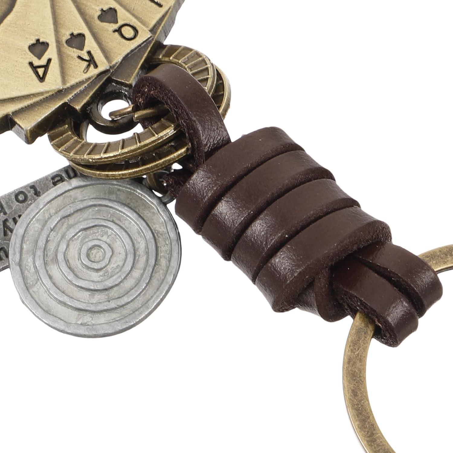 YARNOW Vintage Leather Poker Card Keychain for Men, Handmade Woven Cowhide Key Ring, Creative Small Bag Hanging Pendant, Retro Key Decoration for Car and Backpack image number 5