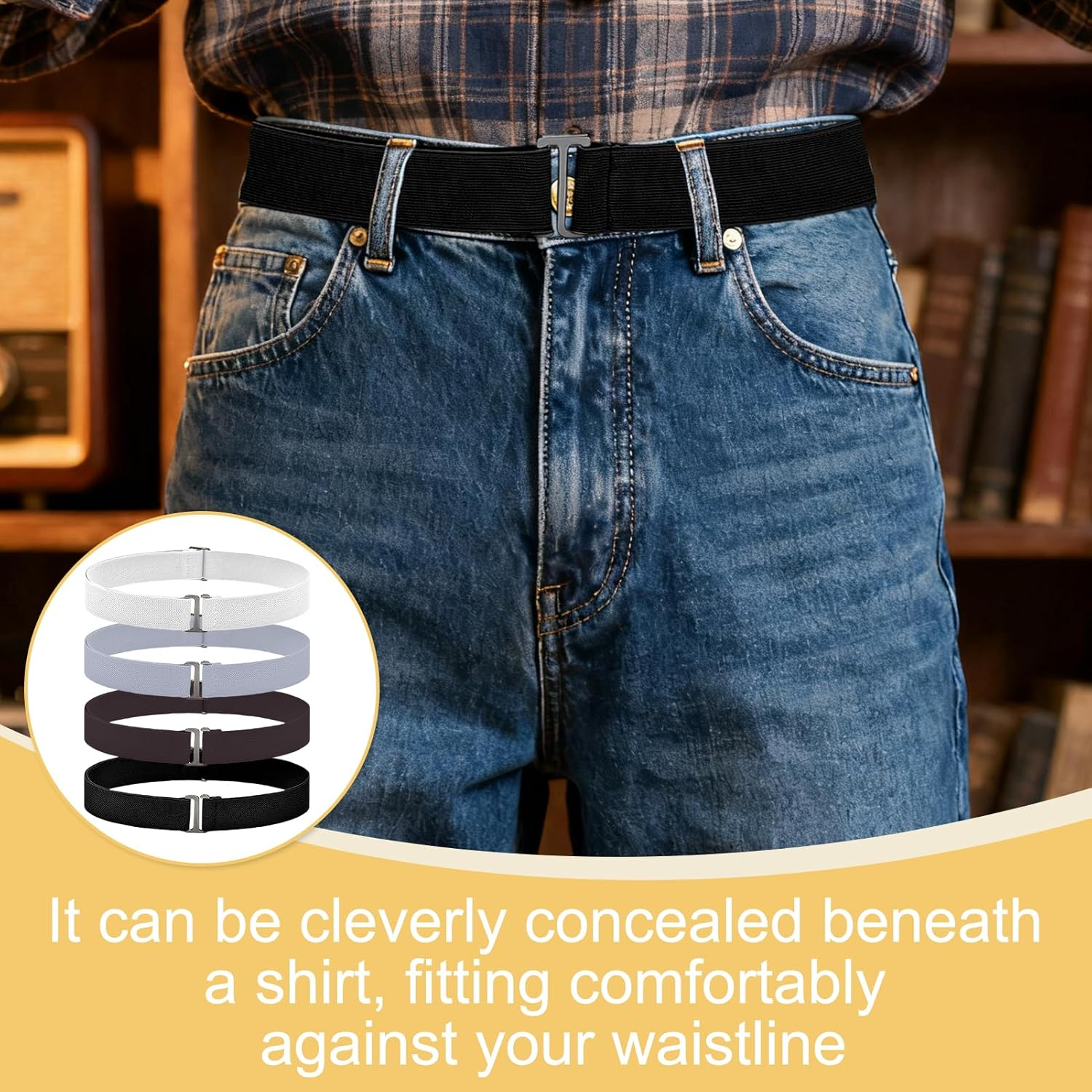 Teccfly No Show Stretch Belt for Women,Invisible Belt,Elastic Adjustable Sweater Tuck Band for Jeans Pants Dresses, 100X3Cm image number 1