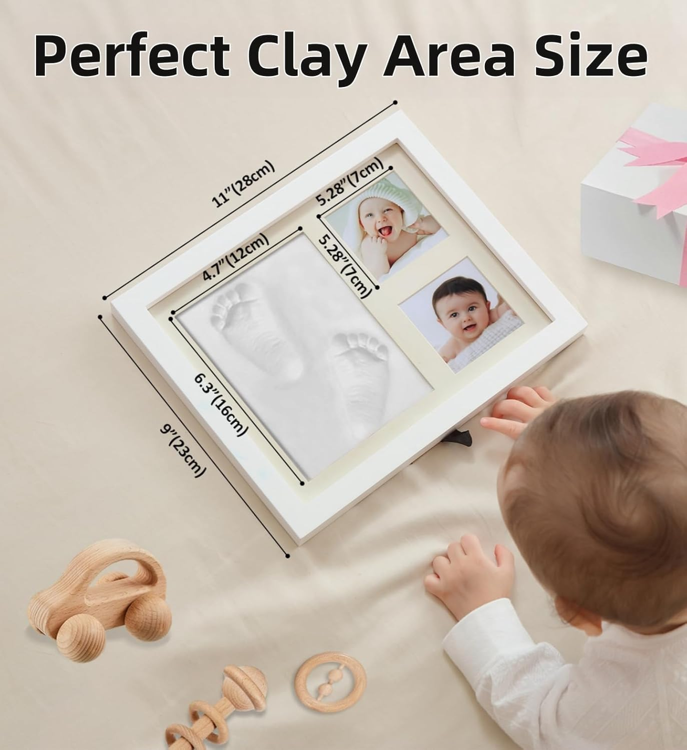Hiumotan Footprint & Handprint Clay Kit, Photo Frame for Newborn Girls and Boys, Baby Shower Gifts, Registry, New Parents Gift, Perfect Memory and Nursery Room Decoration - White - White image number 6